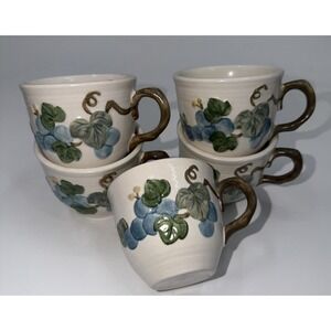 Metlox POPPYTRAIL 5 Coffee Tea Cups SCULPTURED GRAPE Poppy Trail Blue Teacup Cup